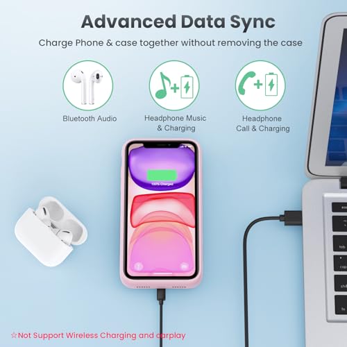 Battery Case for iPhone 11/XR, 7500mAh Ultra-Slim Portable Charging Case Rechargeable Protective Battery Pack for iPhone 11 and iPhone XR External Charger Case 6.1 Inch-Pink - color: Pink