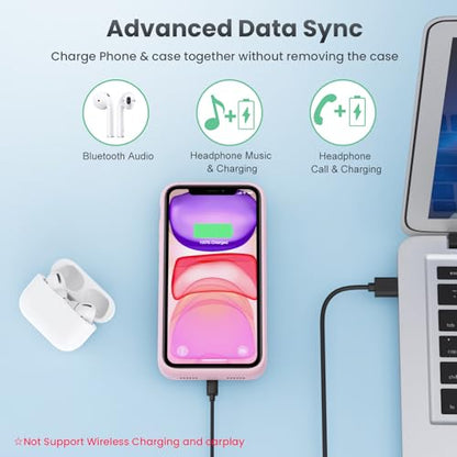 Battery Case for iPhone 11/XR, 7500mAh Ultra-Slim Portable Charging Case Rechargeable Protective Battery Pack for iPhone 11 and iPhone XR External Charger Case 6.1 Inch-Pink - color: Pink