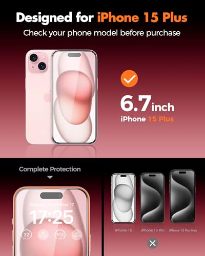 UNBREAKcable 2PCS Screen Protector for iPhone 15 Plus - 1 Privacy Tempered Glass+ 1 Clear Glass Double Shatterproof [Installation Frame] [9H Hardness] [Case Friendly] Anti-Scratch iPhone 6.7 inch - size: iPhone 15 Plus