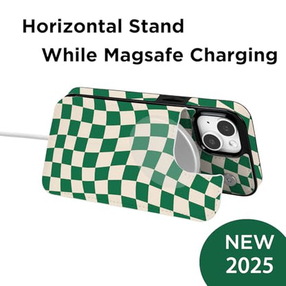 uCOLOR for iPhone 13/14 Wallet Case Magsafe with Card Holder Slot | Compatible with MagSafe,Folio Flip PU Leather Magnetic RFID Design with Camera Lens Protector Green Checkered - color: Green Checkered