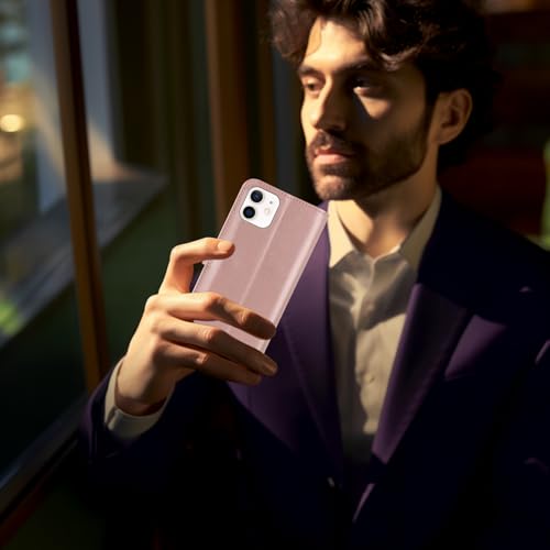 MONASAY Wallet Case Compatible for iPhone 12 mini 5G 5.4-inch,[Glass Screen Protector Included] [RFID Blocking] Flip Folio Leather Cell Phone Cover with Credit Card Holder, Rosegold - color: Rosegold
