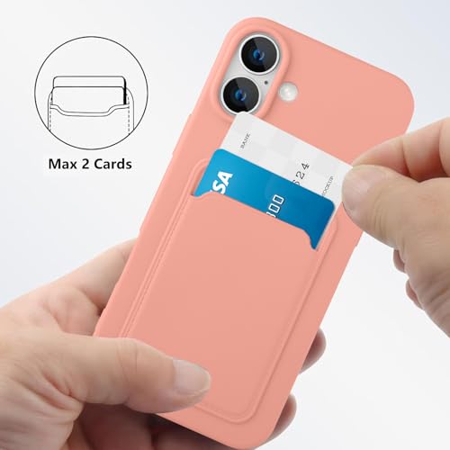MZELQ Compatible with iPhone 16 Case Card Holder -Pink | Wallet Cover,Camera Protection + Screen Protector Soft Card Slot Phone Case - color: Pink, size: iPhone 16
