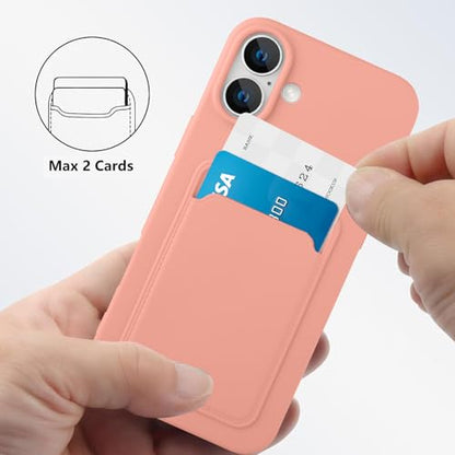 MZELQ Compatible with iPhone 16 Case Card Holder -Pink | Wallet Cover,Camera Protection + Screen Protector Soft Card Slot Phone Case - color: Pink, size: iPhone 16