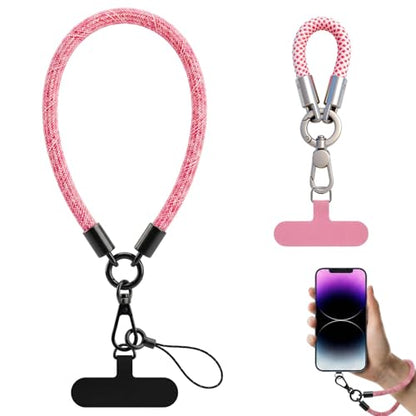 Phone Wrist Strap Set, 2 Pack Pink Cell Phone Lanyard with Finger Loop, 8mm Heavy Duty Wristlet, Anti-Drop 360 Hook, 2 Reinforced Tether Tabs, Universal for iPhone and Most Smartphone Cases