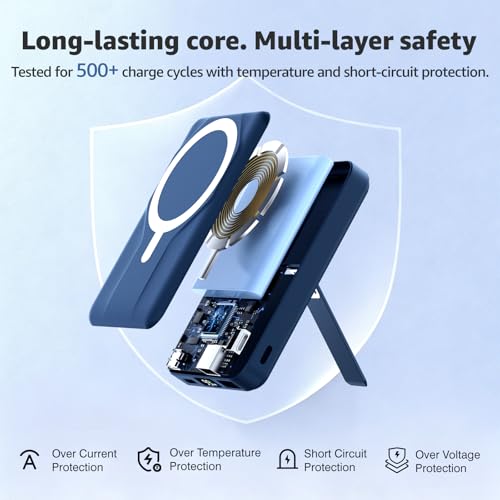Azmuth for MagSafe Portable Charger, 10000mAh Magnetic Power Bank 20W PD | Fast Charging,Wireless Battery Pack with LED Display & Stand,Travel Essentials,for iPhone 17/16/15/14/13/12 Series - color: Blue