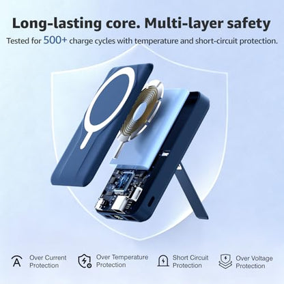 Azmuth for MagSafe Portable Charger, 10000mAh Magnetic Power Bank 20W PD | Fast Charging,Wireless Battery Pack with LED Display & Stand,Travel Essentials,for iPhone 17/16/15/14/13/12 Series - color: Blue