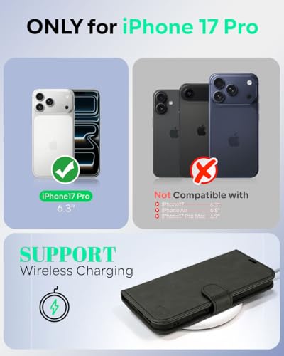 OCASE Compatible with iPhone 17 Pro Wallet Case, PU Leather Flip Folio Case with Card Holders RFID Blocking Kickstand [Shockproof TPU Inner Shell] Phone Cover 6.3 Inch 2025, Graphite - color: Graphite