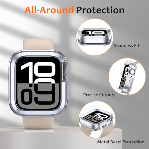 Amizee 2 in 1 Metal Rugged Case Compatible with Apple Watch Series 11/10 42mm, Aluminum Shockproof Protective Bumper Cover for iWatch 42mm, Silver - color: Silver, size: 42 mm