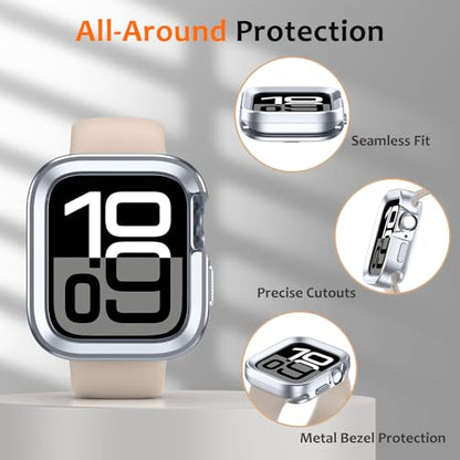 Amizee 2 in 1 Metal Rugged Case Compatible with Apple Watch Series 11/10 42mm, Aluminum Shockproof Protective Bumper Cover for iWatch 42mm, Silver - color: Silver, size: 42 mm