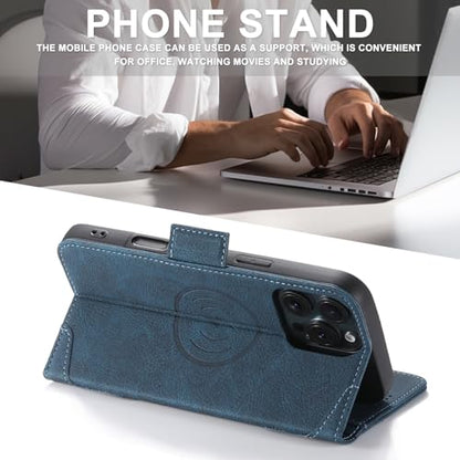 SINIANL iPhone 16 Pro Wallet Case - MagSafe Compatible, Leather Folio Cover with Card Slots and Kickstand - Blue - color: MagSafe - Blue, size: For iPhone 16 Pro