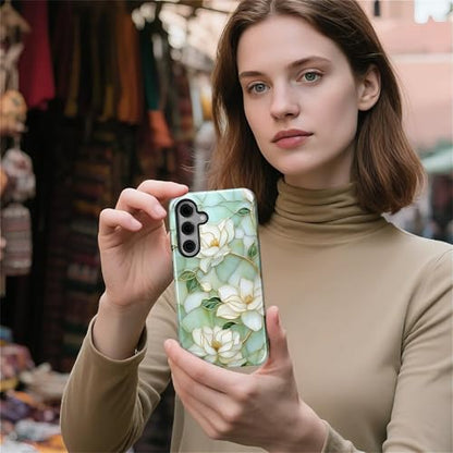 Case Compatible with Samsung Galaxy S24, Hybrid 2-Layer Hard Shell Protection Case, Shockproof Protective Tough Phone Cover, Blooming Cyan Flowers - color: Blooming Cyan Flowers, size: Samsung Galaxy S24