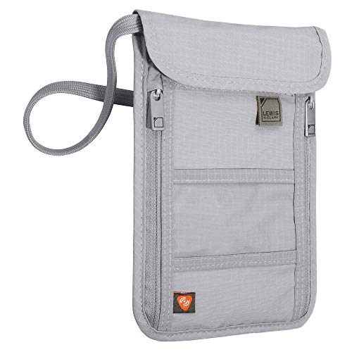 Lewis N. Clark Stash Neck Travel Wallet | RFID Blocking Passport Holder | Protect Personal Information | Gray - color: Gray