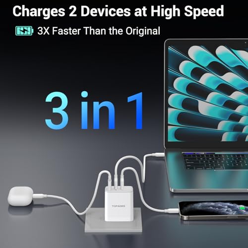 TOPADRE 65W USB C Charger Block,PD PPS 3 Ports GaN Charger Foldable Compact - color: White, size: 65W, style: 1-pack