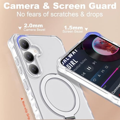 Compatible with Samsung Galaxy S24 Plus/S25 Plus Case 6.7'' Cute Wavy Frame with Magnetic Stand [Compatible with Mag-Safe] Military-Grade Translucent Phone Case for Women Girls, Transluent - color: Translucent, size: Samsung Galaxy S24 Plus /Samsung Galax