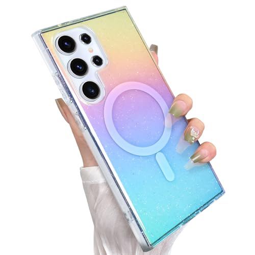 Glitter Case for Samsung Galaxy S24 Ultra Case, Iridescent Colors | Compatible with Magsafe, Cute Aesthetic Gradient Girly Sparkly Bling Rainbow Magnetic Phone Cover for Women Girls - color: Iridescent Glitter, size: Samsung Galaxy S24 Ultra