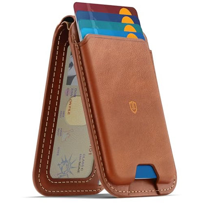 SHIELDON Genuine Leather Magnetic Wallet Stand for MagSafe, Retro Brown | Strong Magnetic, Card Holder, Kickstand, Angle Adjustment, Rfid Blocking, for iPhone 17/16/15/14/13/12 Series & Magnet Case - color: Brown - Retro