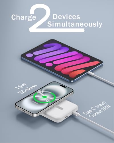 podoru for MagSafe Power Bank 5000mAh, Ultra-Slim Magnetic Portable Charger - color: Snow White