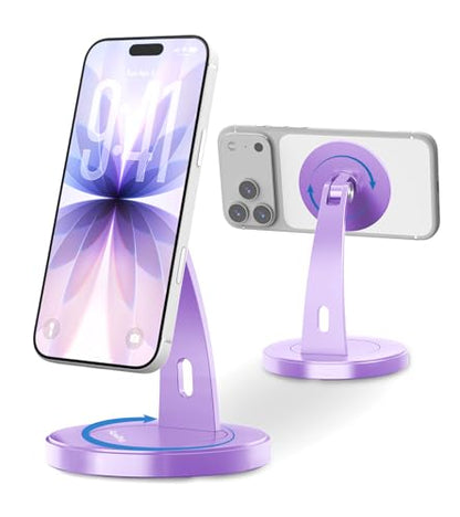 Aoviho Magnetic Phone Stand for Desk, 360° Rotating Phone Holder,Purple - color: Purple