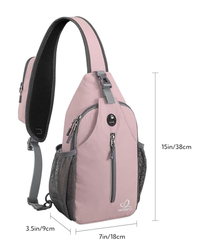 WATERFLY Crossbody Sling Backpack Sling Bag Travel Hiking Chest Bag Daypack | Small Hiking bag,Multi-compartment storage,Water-resistant,Breathable back pad,Reversible adjustable shoulder strap - color: Pink