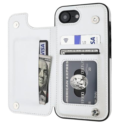 ONETOP for iPhone 17e/16e Wallet Case with Credit Card Holder,White | Kickstand,ID/Cash Holder,Case Wallet with Card Slots,Double Magnetic Clasp,Durable PU Leather Shockproof Cover for Women Men - color: White