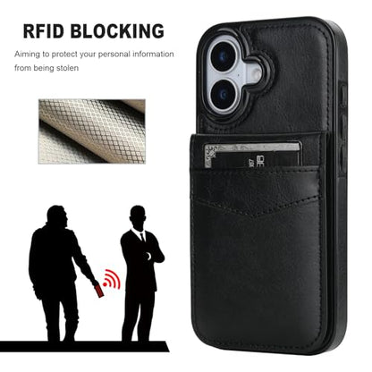 KIHUWEY for iPhone 17 Wallet Case Card Holder for MagSafe, Black | Wireless Charging, RFID, Flip PU Leather, Magnetic Clasp, Hands-Free Viewing Kickstand, Heavy Duty Protective Cover - color: Magsafe for Black