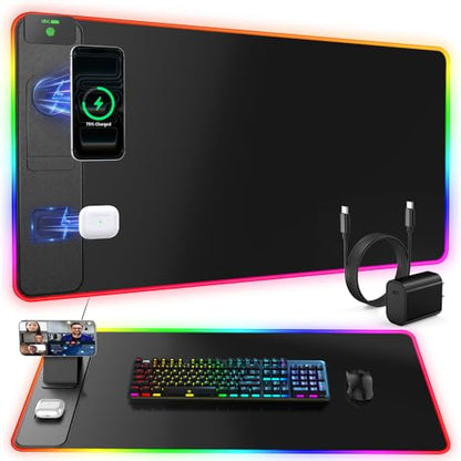Wireless Charging Mouse Pad with Magnetic Phone Stand, 31.5"x15.8" Large - color: RGB-Mag Stand-Adatper