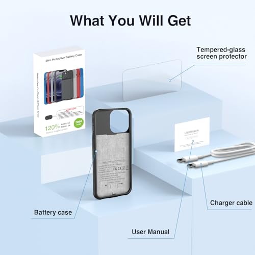 ZENEE for iPhone 14/14 Pro/13/13 Pro Battery Case【2026 Upgrade】，Powerful 7000mAh Charge Cover Protective TPU with Shockproof Bumper for iPhone 13/13 pro/14 pro/14 Charging Case -6.1inch,Black
