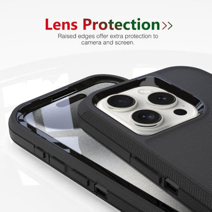 Case for iPhone 15 Pro Max, Heavy-Duty Tough Rugged Shockproof Drop Protective Cover Phone Cases, Black - color: Black+Black, size: iPhone 15 Pro Max