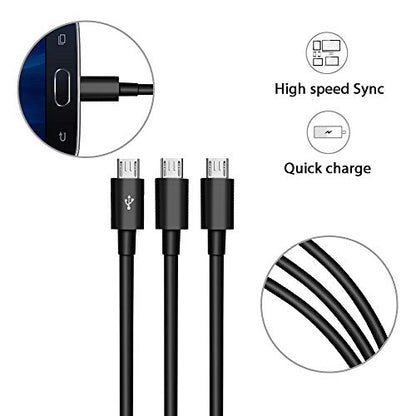 Duttek USB to Micro USB Splitter Cable, 3 in 1 USB 2.0 A Male to Three Micro USB Male 1 to 3 Sync Charging Cable Adapter Cord (25CM/10 Inch) - color: Black, style: 3 in 1