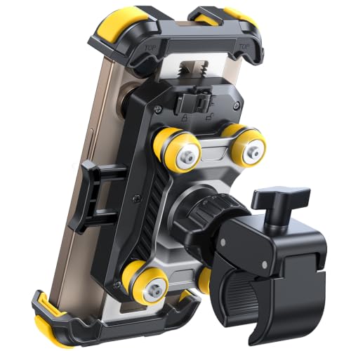 JOYROOM Motorcycle Phone Mount 150mPh Anti-Shock Dual Vibration Dampener - color: Yellow