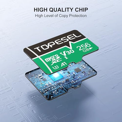 TOPESEL 256GB Micro SD Card with Adapter, High Speed TF Card, Memory Card microSDXC for Camera, Smartphone, Tablet, Dash Cam, Drone, UHS-I, U3, A1, 4K UHD, V30(256GB 1Pack) - color: 256GB x1