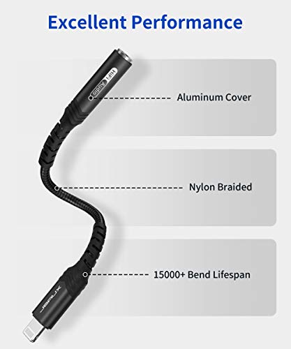 JSAUX Headphone Adapter for iPhone Lightning to 3.5mm Adapter-Black - color: Black, size: 1 Pack