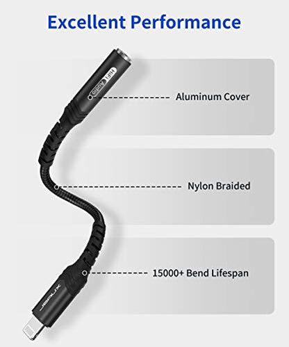 JSAUX Headphone Adapter for iPhone Lightning to 3.5mm Adapter-Black - color: Black, size: 1 Pack