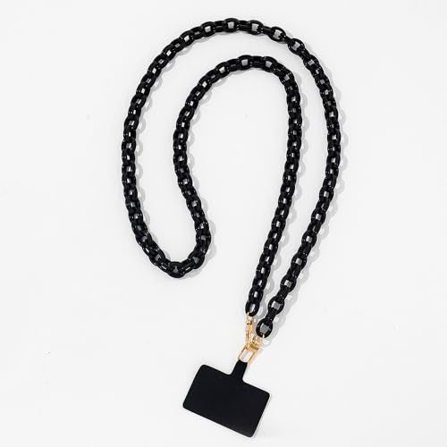 Phone Crossbody Chain CellPhone Lanyard, Acrylic Shouder Strap Universal Lanyard Chain with Tether Patches Compatible with Most Phones Bag Purse (Black - color: V