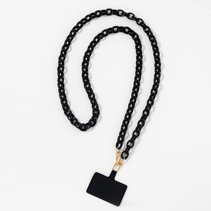 Phone Crossbody Chain CellPhone Lanyard, Acrylic Shouder Strap Universal Lanyard Chain with Tether Patches Compatible with Most Phones Bag Purse (Black - color: V