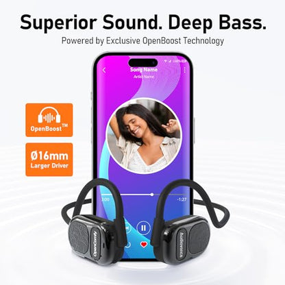 Audiovance OpenComfy CF201 Wireless Headphones for Running - Bluetooth Open-Ear Headphones for Sports Gym Workout - Superior Sound, Ultimate Comfor, Secure Fit, Ambient Awarenes. Black
