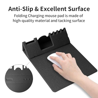 Mouse Pad with Phone Holder & Pen Holders, Wireless Charging Desk Mat, Mousepad Home Office Desk Pad with Ultra-Smooth Surface, Non-Slip Base, Waterproof Keyboard Pad, Classic Black Desk Mat - color: Black