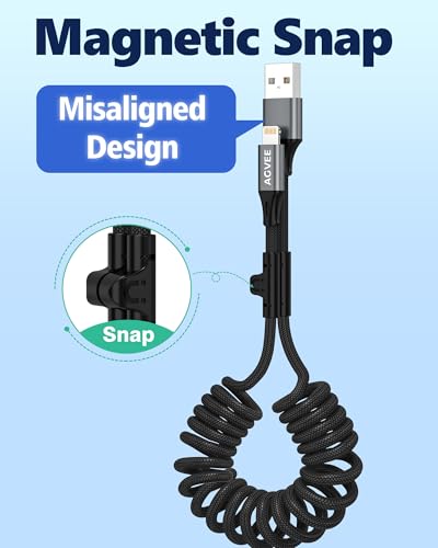 AGVEE 3ft Coiled USB-A to Lightning Cable [MFI Certified] Carplay