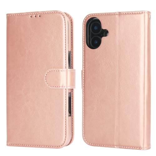 Bocasal Detachable Wallet Case Card Holder for iPhone 16 Plus, Rose Gold | RFID Blocking Kickstand Card Slots Holder PU Leather Magnetic Shockproof Wrist Strap Removable Flip Protective Cover 6.7 inch - color: Rose Gold
