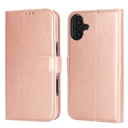 Bocasal Detachable Wallet Case Card Holder for iPhone 16 Plus, Rose Gold | RFID Blocking Kickstand Card Slots Holder PU Leather Magnetic Shockproof Wrist Strap Removable Flip Protective Cover 6.7 inch - color: Rose Gold