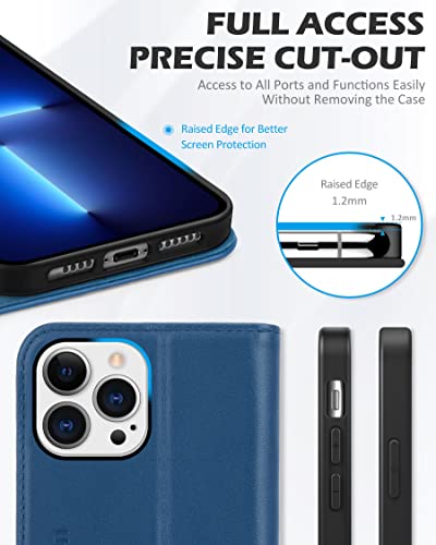 SHIELDON Genuine Leather Wallet Case for iPhone 13 Pro Max 2021, Royal Blue | RFID Blocking, Credit Card Holder, Magnetic Closure, Kickstand, Folio Design, Shockproof Phone Cover - color: Royal Blue