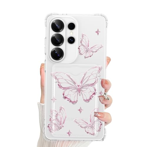 Designed for Galaxy S26 Ultra Case Clear with Card Holder, Shockproof Protective Pink Butterfly Wallet Case for Samsung Galaxy S26 Ultra - color: Pink Butterfly