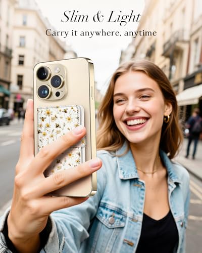 Shorogyt for Magnetic Phone Wallet Compatible with Magsafe for Women - Cute Luxury Slim Leather Card Holder Mag Wallets Fit 4 Cards,for iPhone 1716/15/14/13/12 Series for Apple RFID Magnet, Bee