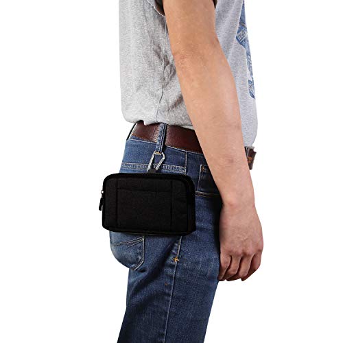 Horizontal Cell Phone Waist Bag Men Black, Waterproof Cell Phone Holder, 5.2"Multifunction Smartphone Belt Clip Holster Nylon Small Outdoor Sport Case Slot Travel Wallet Belt Bag Purse Handbag - color: Black