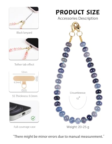 CH.yishi Beaded Phone Charm Wrist Strap with Tether Tab,Camera Lanyard - color: Blue Aventurine