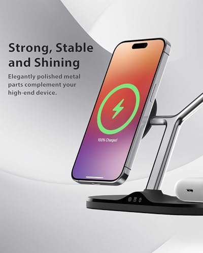 3 in 1 Wireless Charging Station for Apple Devices with MagSafe - color: Black, size: Adapter not included