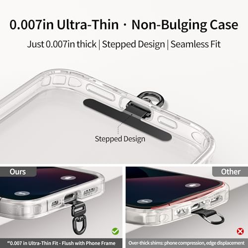 saxsion Phone Tether Tab & Lanyard Tab, 360° Swivel Clip - Ultra Thin Stainless Steel Universal Patch for All Phone Cases - color: Black*2
