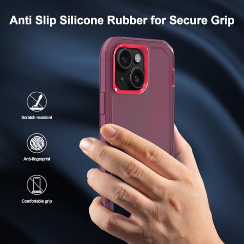 Sansunto for iPhone 16e Case, Protective Cover for 13, 14, 15, 16E 6.1", Heavy Duty Shockproof Drop Proof 3 in 1 Silicone Rubber Cover, Rugged Hybrid Durable Phone Cases for Women (Burgundy) - color: Burgundy/Peach