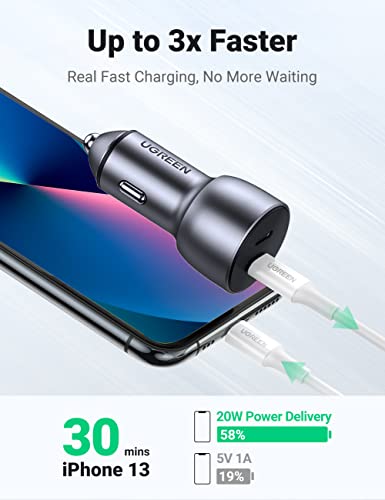 UGREEN USB C Car Charger, 40W Type C Car Charger Dual PD 20W Fast Car Charger Adapter Compatible with iPhone 16/15/14/13/12/11, iPad Pro/Mini/Air, Galaxy S23/S22/S21/S20/S10/Note 20, Pixel 5/4/3