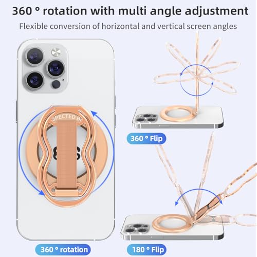 RESPECTED-BRO-Magnetic-Phone-Grip-Stand-with-Finger-Strap, 4-in-1 Magnetic Ring Holder, Kickstand and Elastic Strap for Phones, Universal Fit for iPhone 17/16/15/14/13/12, Android and Cases(Rose Gold) - color: Rose Gold